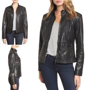Bernardo Moto Black Leather Scuba Zip Sleeve Jacket XS